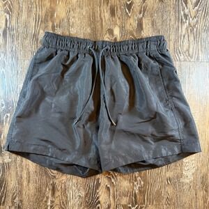 H&M Mens Swim Trunks Black Board Shorts Elastic Drawstring Mesh Lining Size M
